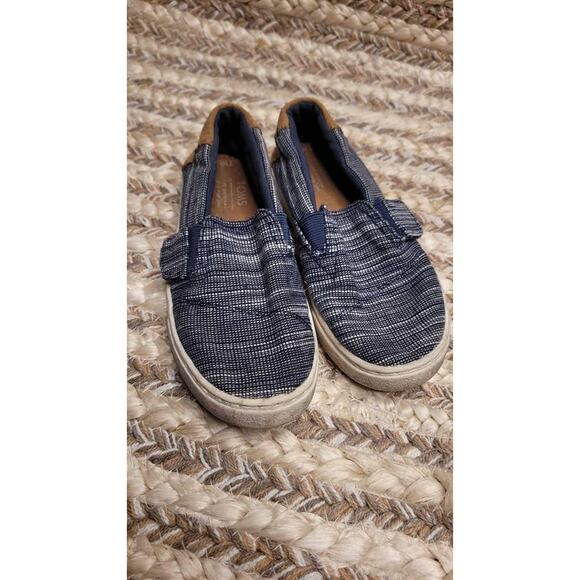TOMS Blue White Stripe Canvas Slip On Shoes Toddler Casual Size 10 - Picture 2 of 8